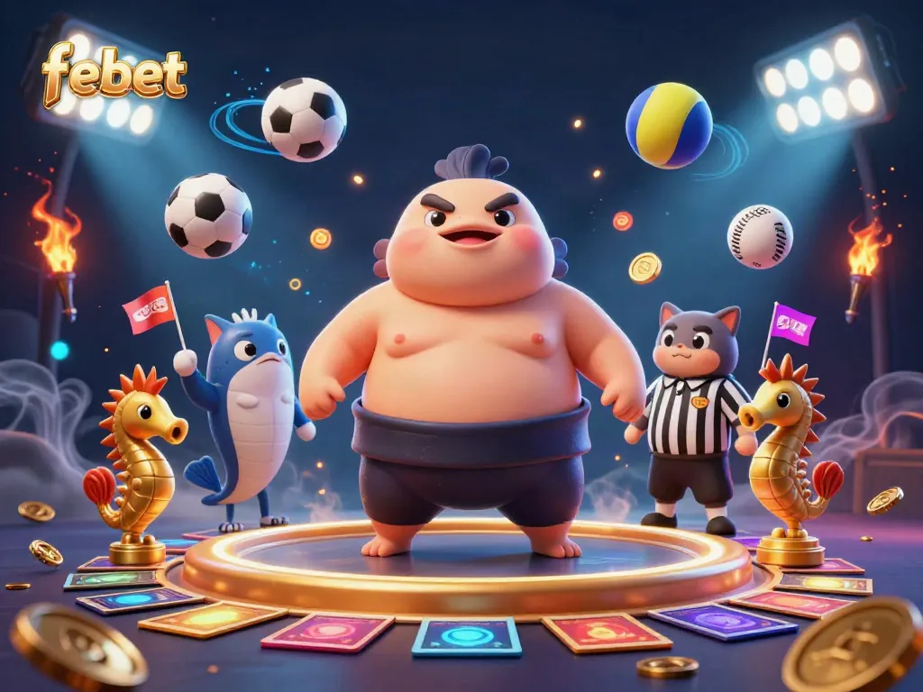 Experience thrilling betting action with febet's 3D underwater casino showdown featuring a fugu and catfish referee.