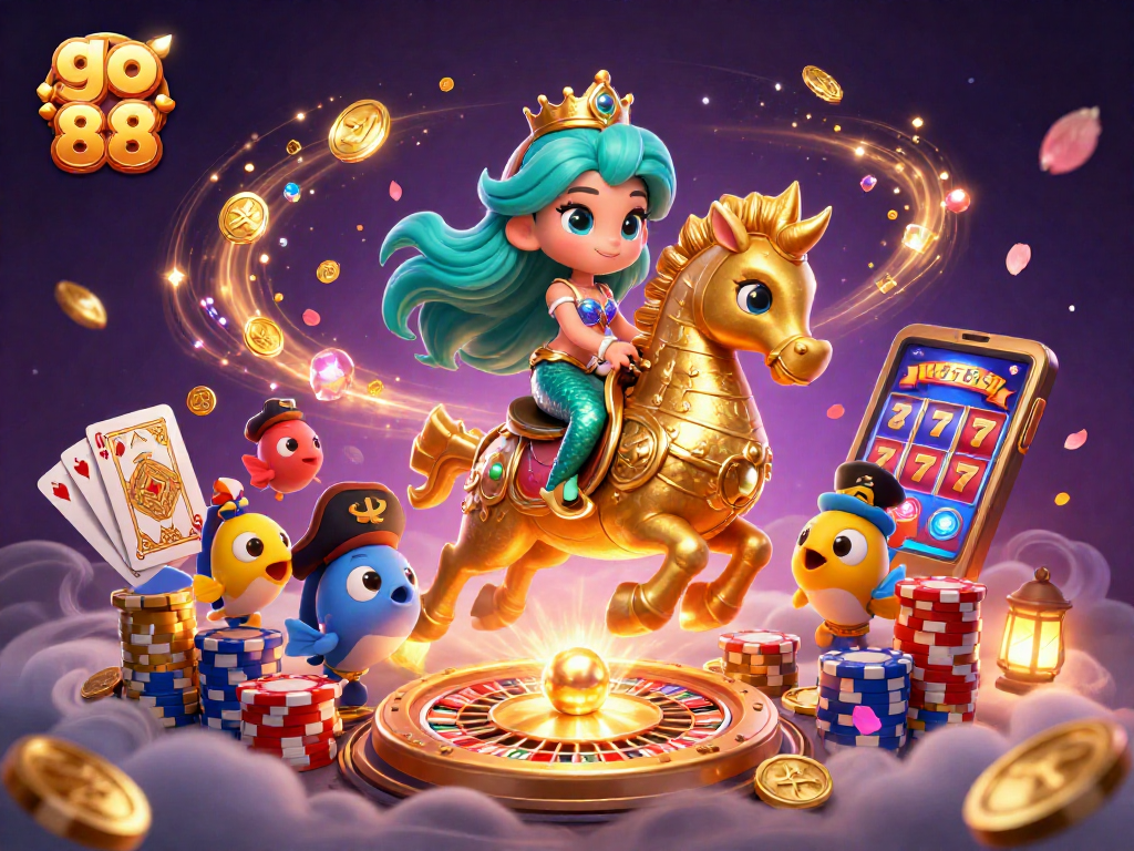 Engage with go 88's exciting slots while encountering vibrant characters and immersive casino elements.