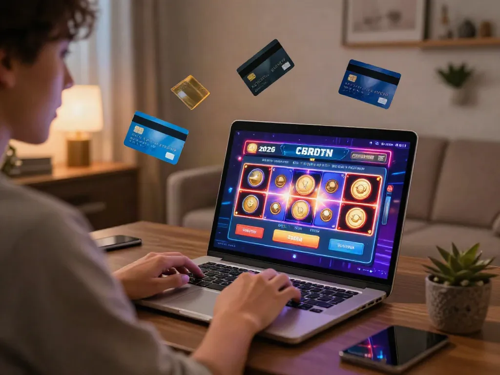 Player enjoying online casinos that take credit cards with vibrant digital slot visuals.