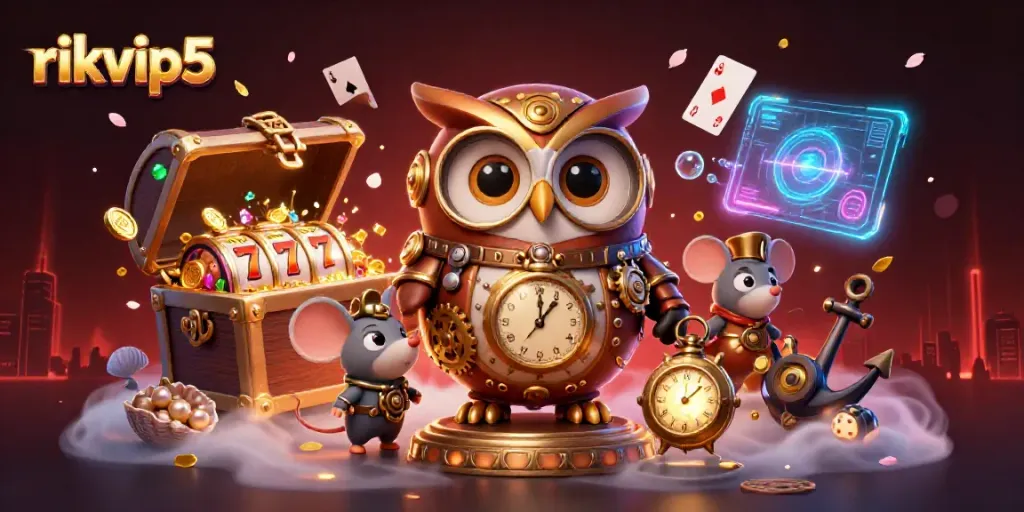Experience thrilling gameplay at rikvip5 with a dynamic steampunk-themed casino illustration.
